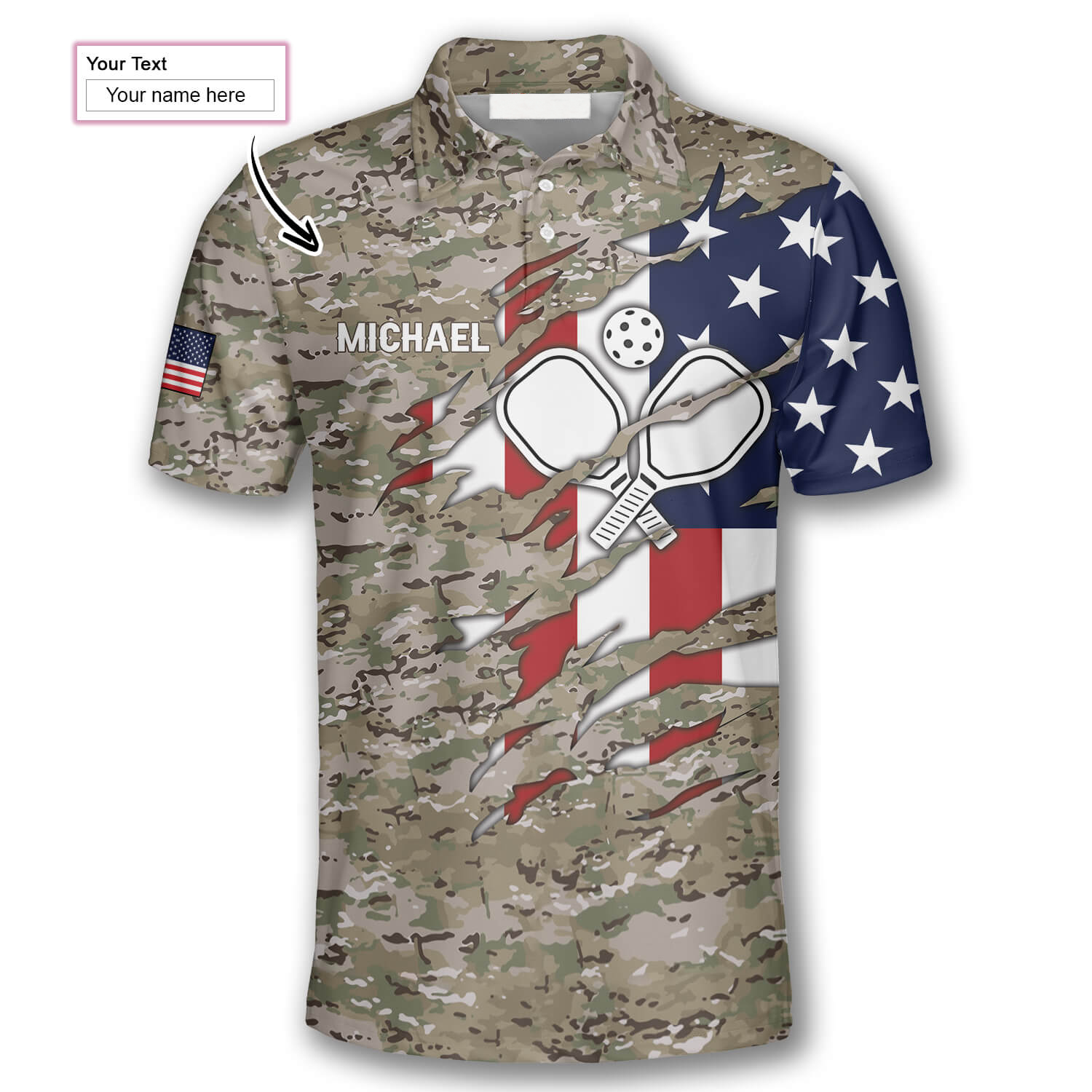 Camouflage Flag Custom Pickleball Shirts for Men