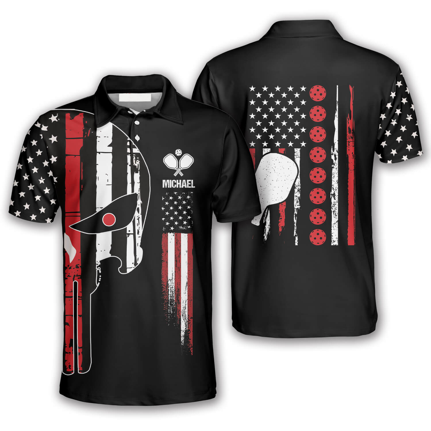 Punisher Skull American Flag Custom Pickleball Shirts for Men