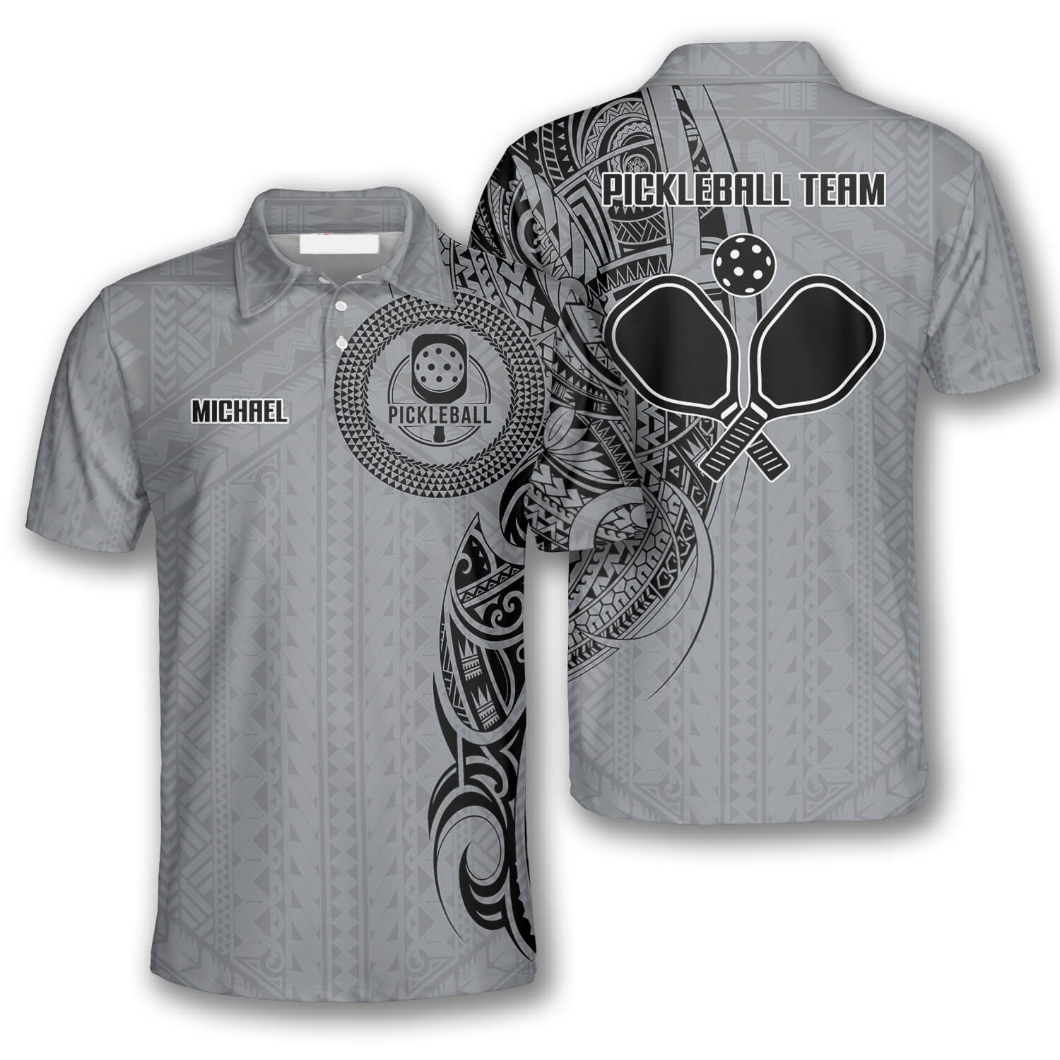 Strike Grey Tribal Tattoo Custom Pickleball Shirts for Men