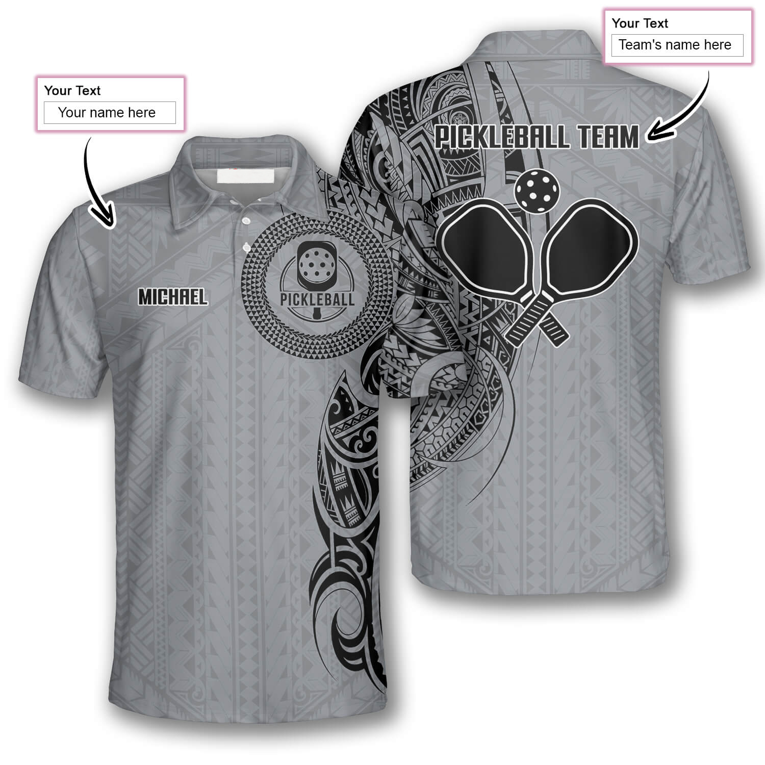 Strike Grey Tribal Tattoo Custom Pickleball Shirts for Men