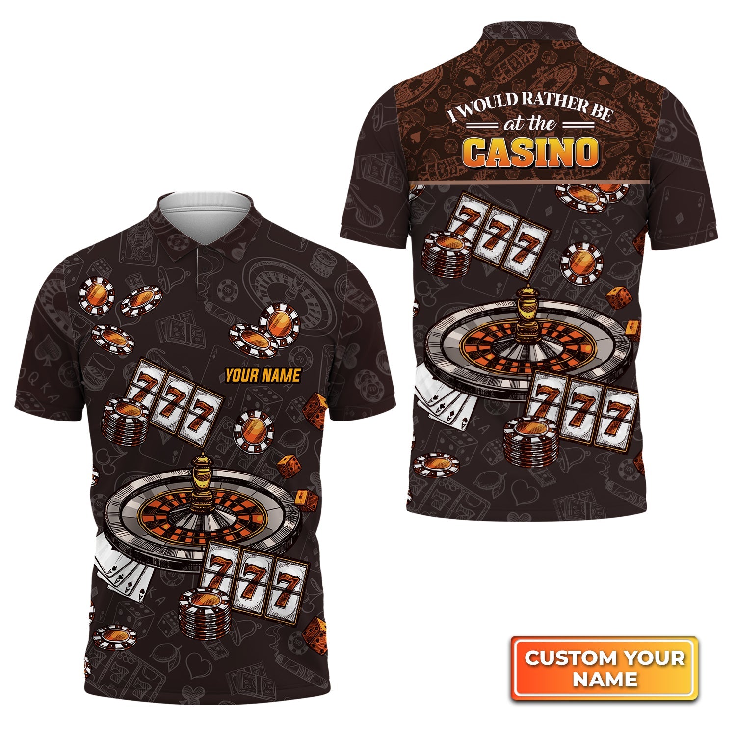 I Would Rather Be at the Casino Personalized Name 3D Polo Shirt Gift For Poker Players