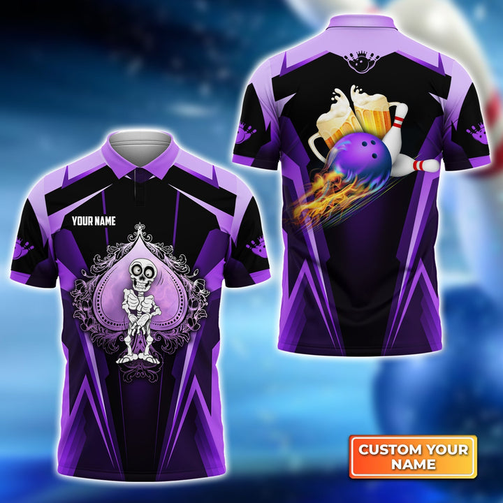 Personalized Purple Spade Bowling And Beer Name All Over Printed Shirt