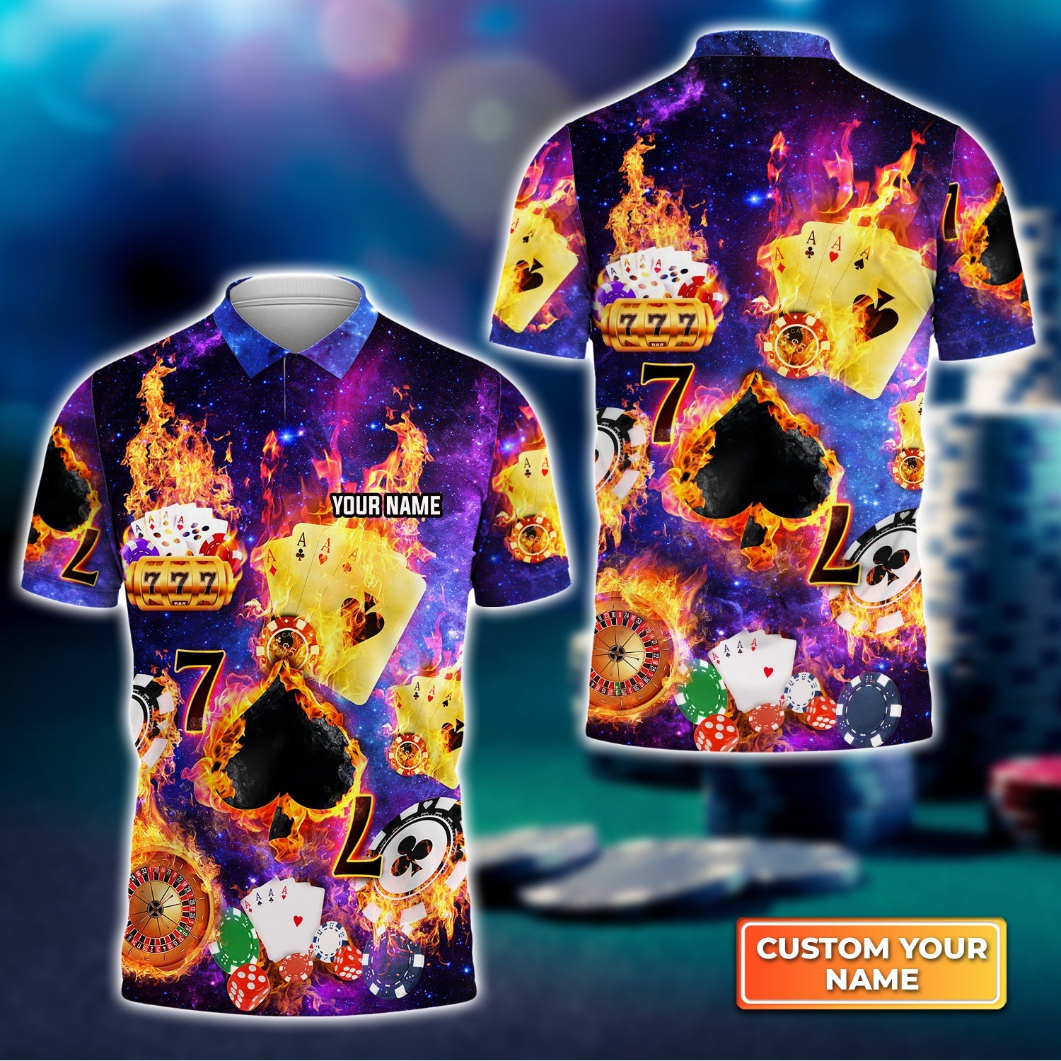 Funny Poker Casino Seamless Pattern Personalized Name 3D Polo Shirt Gift For Poker Players
