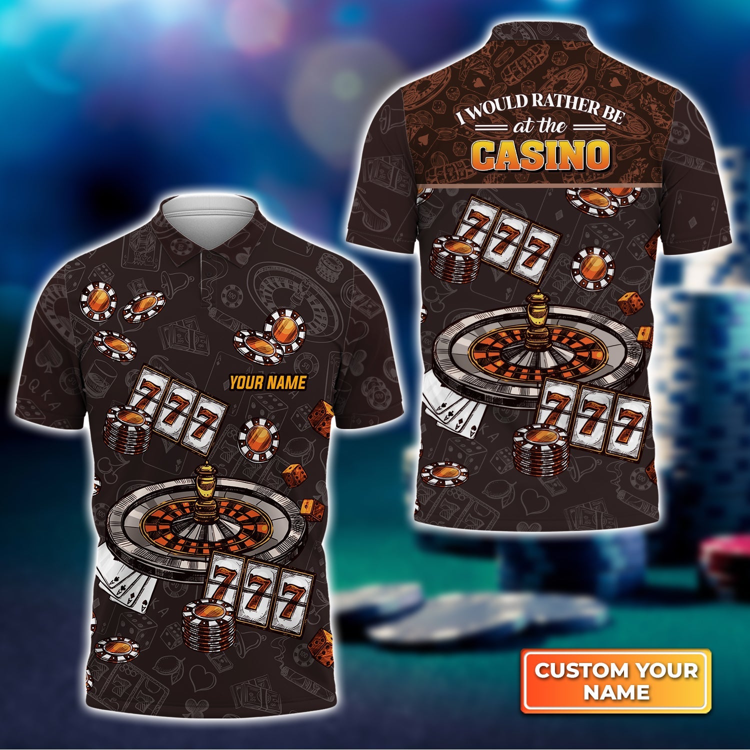 I Would Rather Be at the Casino Personalized Name 3D Polo Shirt Gift For Poker Players