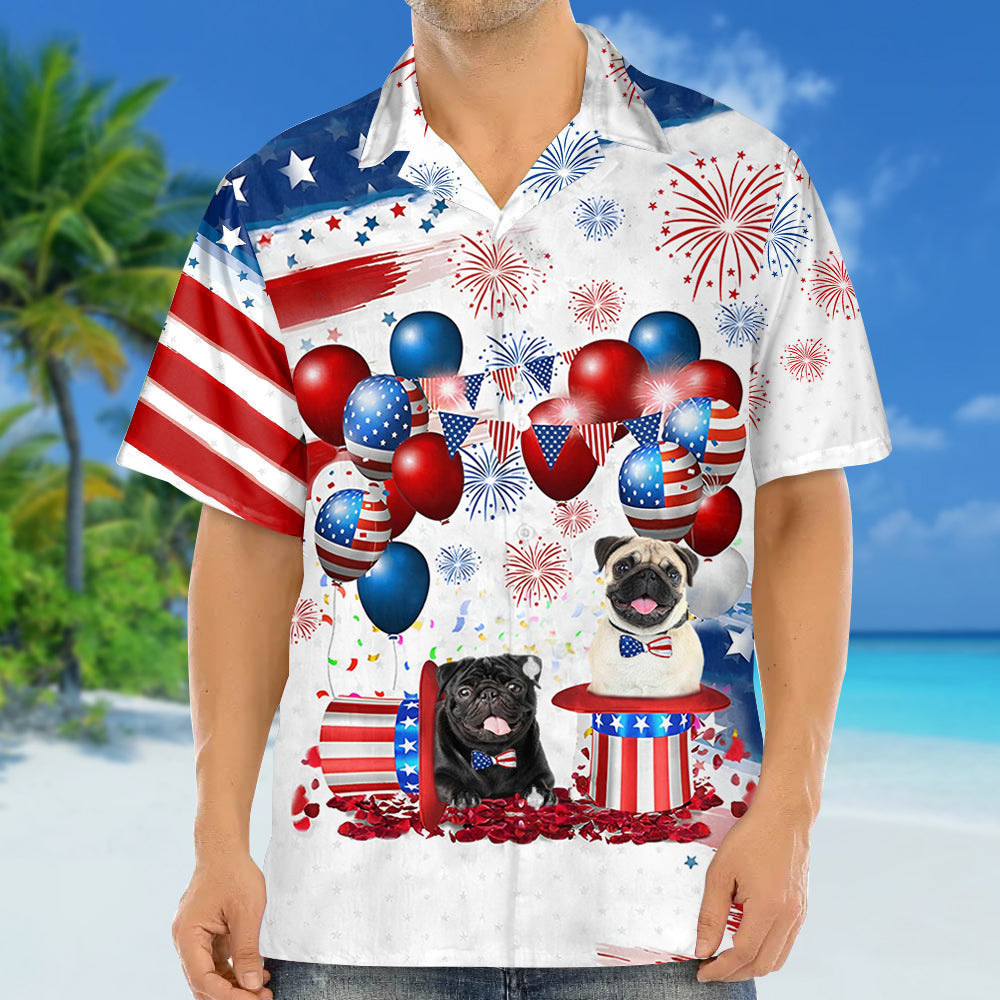 Pug Independence Day Hawaiian Shirt/ Dog Hawaii Beach Shirt Short Sleeve For 4Th Of July