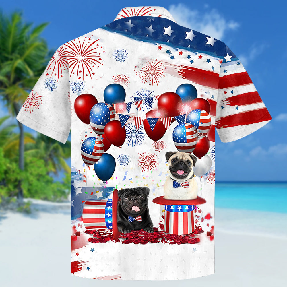 Pug Independence Day Hawaiian Shirt/ Dog Hawaii Beach Shirt Short Sleeve For 4Th Of July