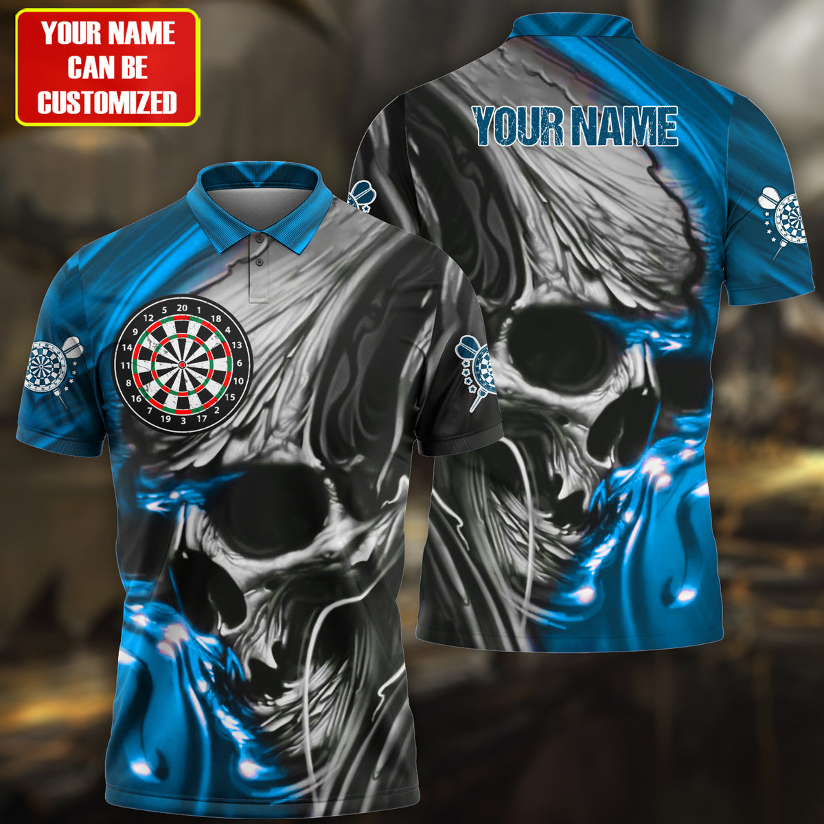 Personalized Name Multi Color Skull Darts Abstract All Over Printed Polo Shirt/ Gift for Men