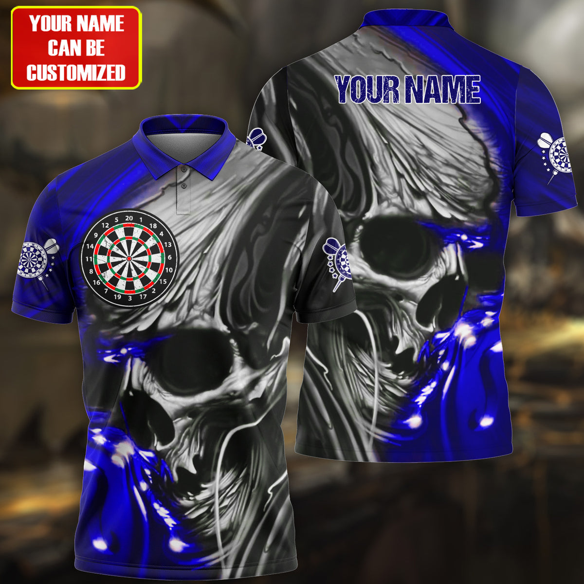 Personalized Name Multi Color Skull Darts Abstract All Over Printed Polo Shirt/ Gift for Men