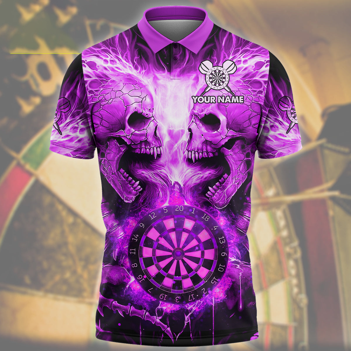 Personalized Name Skull Darts Purple Version All Over Printed Unisex Shirt