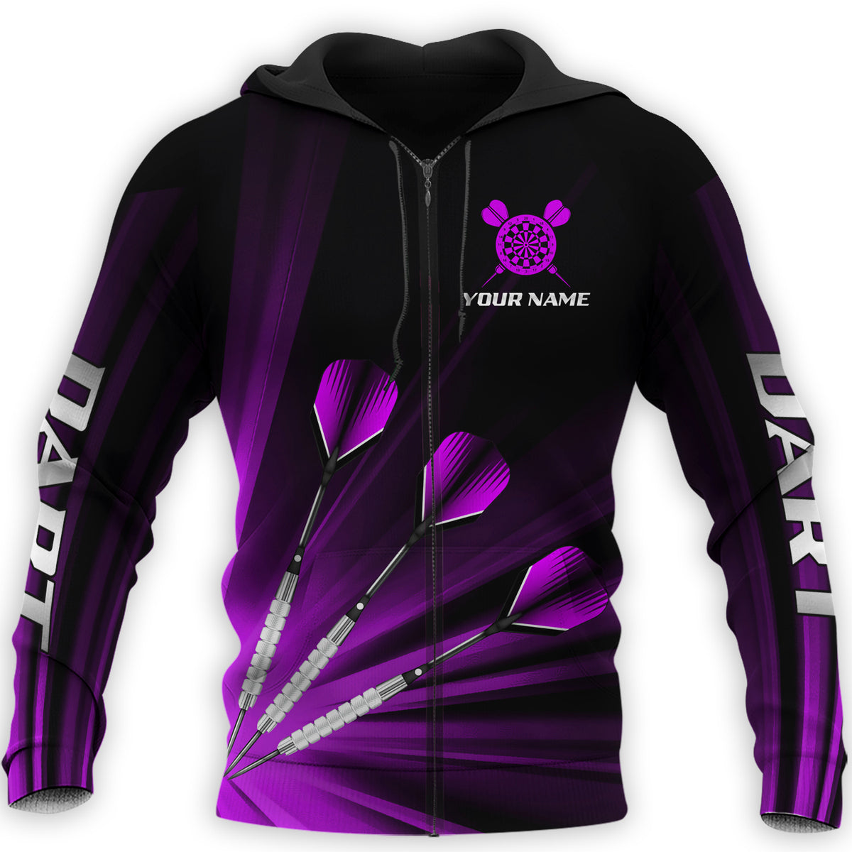 Personalized Name Purple Darts All Over Printed Unisex Shirt/ Best Hoodie Shirt for Dart Player