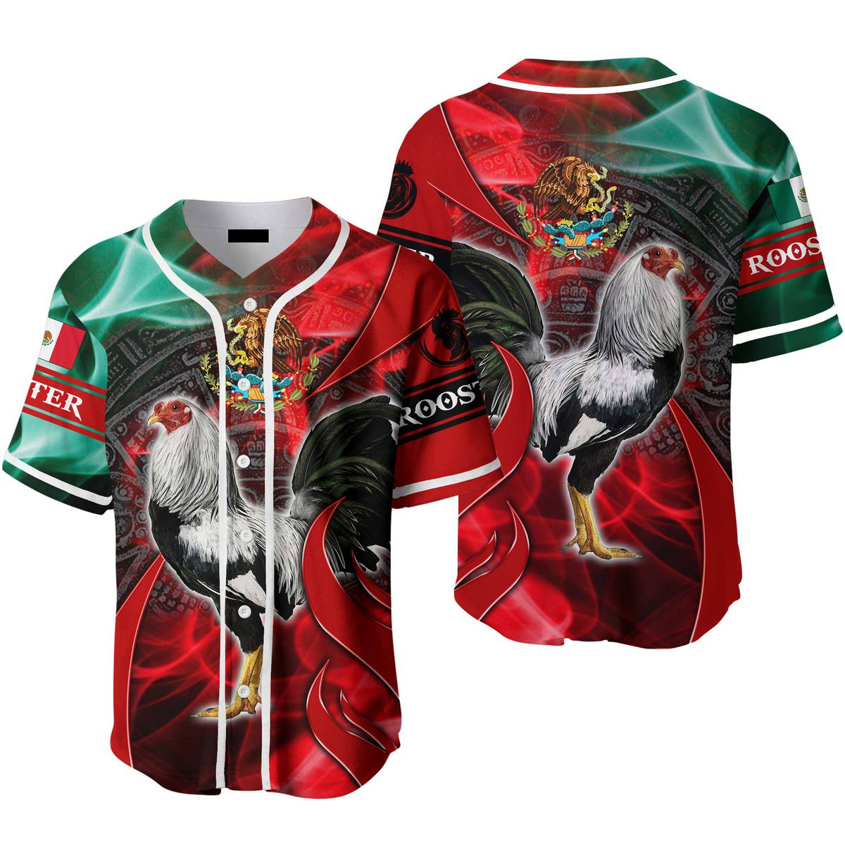 Rooster Mexico - Gift For Mexicans/ Mexico Lovers - Red And Green Baseball Jerseys For Men & Women