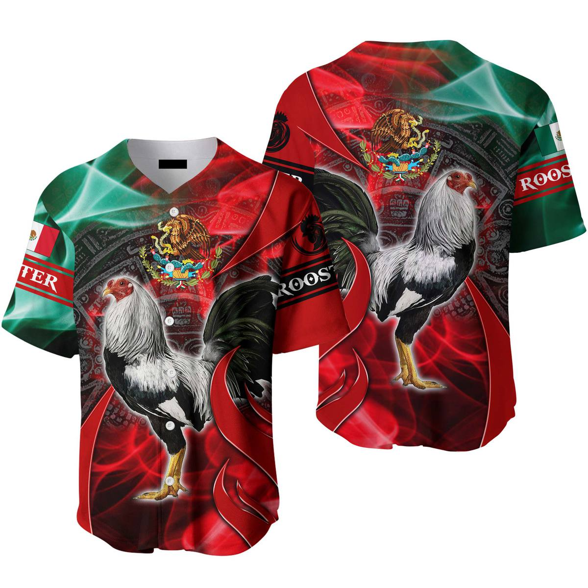 Rooster Mexico - Gift For Mexicans/ Mexico Lovers - Red And Green Baseball Jerseys For Men & Women