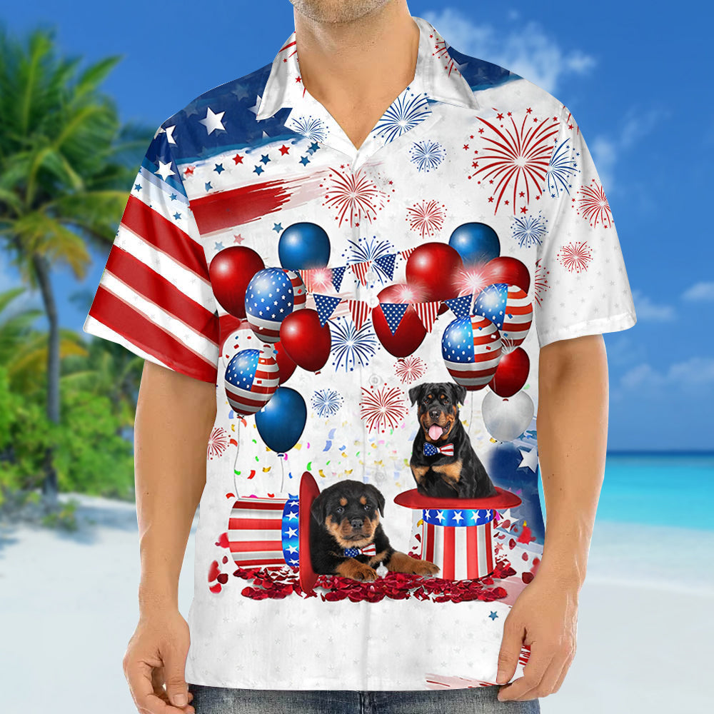 Rottweiler Independence Day Hawaiian Shirt/ Dog Hawaii Beach Shirt Short Sleeve For 4Th Of July