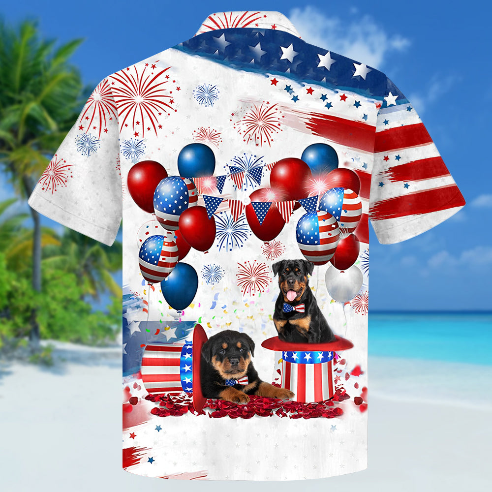 Rottweiler Independence Day Hawaiian Shirt/ Dog Hawaii Beach Shirt Short Sleeve For 4Th Of July