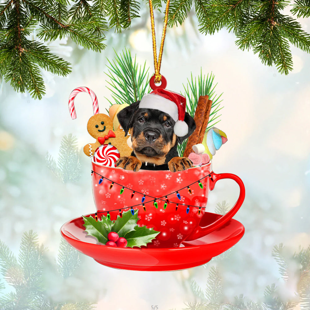 Rottweiler In Cup Merry Christmas Ornament Flat Acrylic Dog Ornament