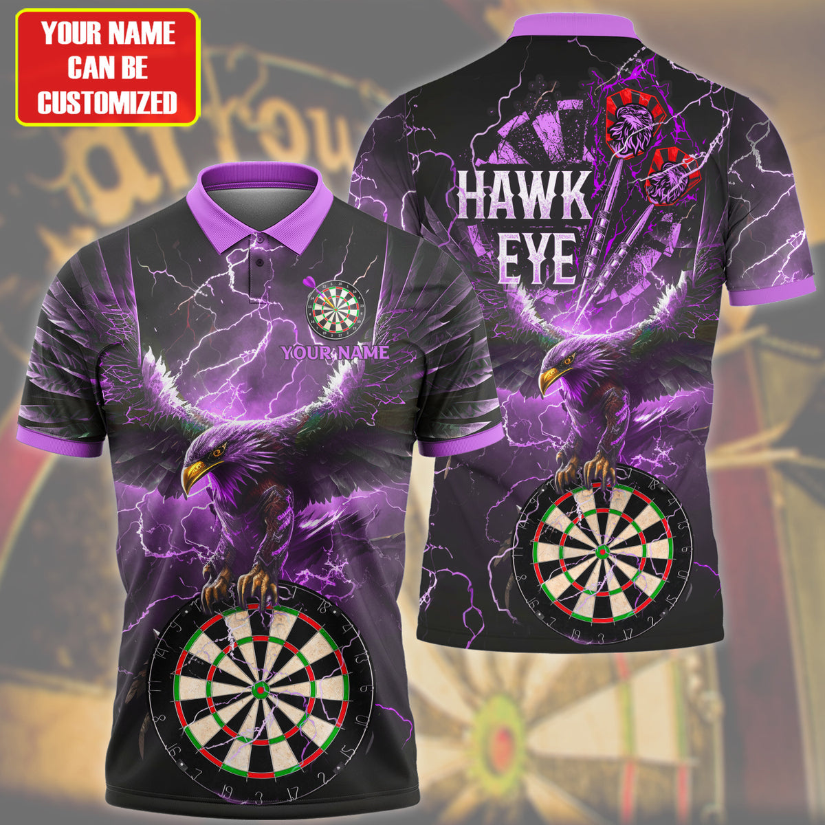 Darts Hawkeye Multi Color Personalized Name 3D Polo Shirt For Darts Player