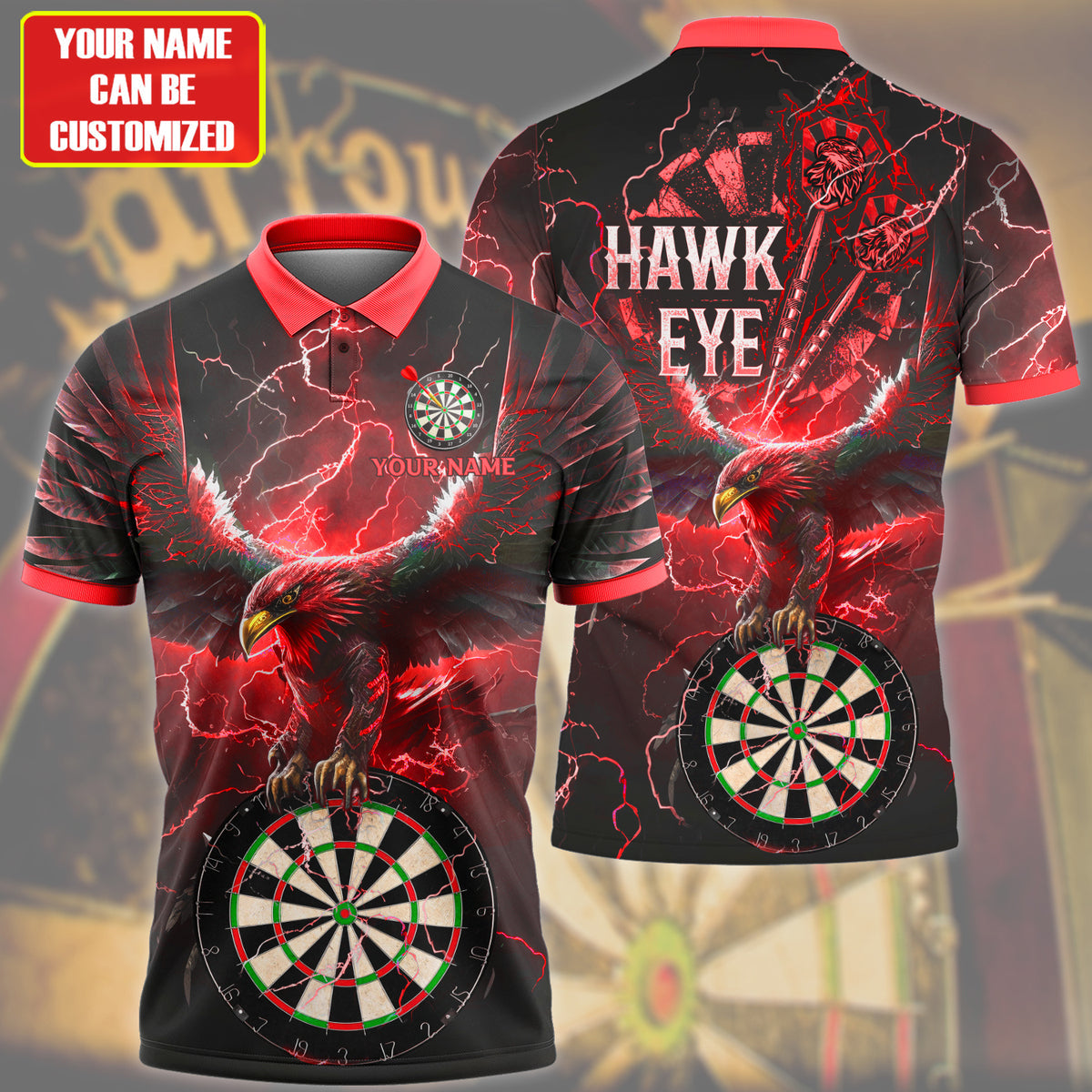 Darts Hawkeye Multi Color Personalized Name 3D Polo Shirt For Darts Player