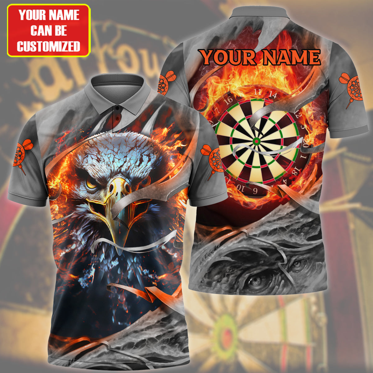 Dartboard Fire Eagle Polo Shirt Personalized Name 3D Shirt For Darts Player