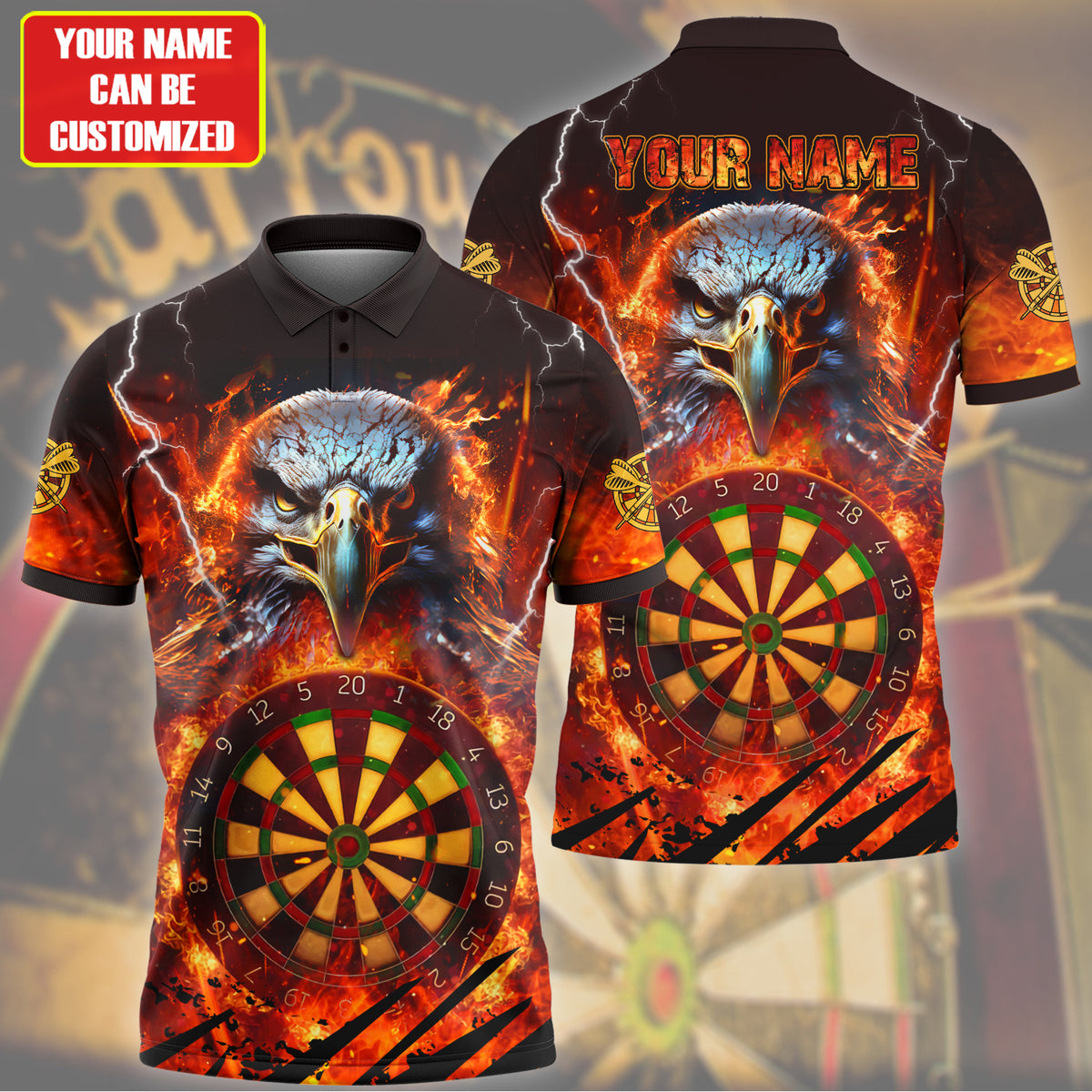Dartboard Fire Eagle Polo Shirt Personalized Name 3D Shirt For Darts Player