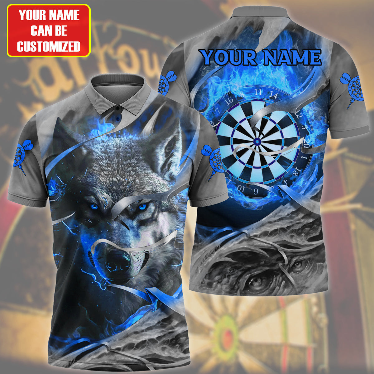 Dartboard Wolf Multicolor Version Personalized Name 3D Polo Shirt For Darts Player