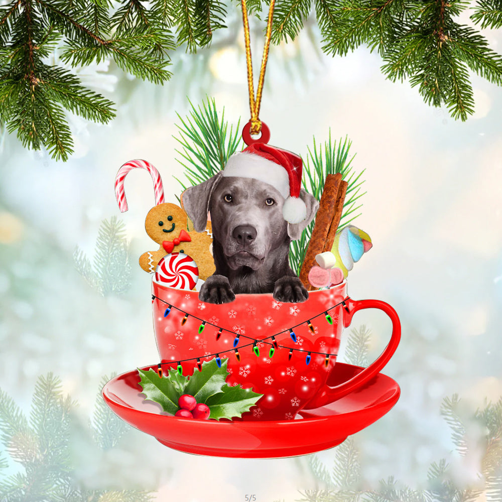 SILVER Labrador In Cup Merry Christmas Ornament Flat Acrylic Dog Ornament