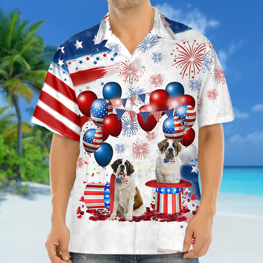 Saint Bernard Independence Day Hawaiian Shirt/ Dog Hawaii Beach Shirt Short Sleeve For 4Th Of July