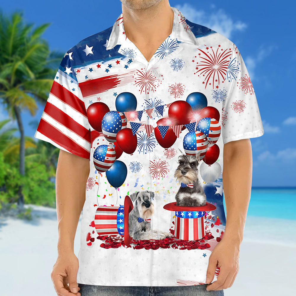 Schnauzer Independence Day Hawaiian Shirt/ Dog Hawaii Beach Shirt Short Sleeve For 4Th Of July
