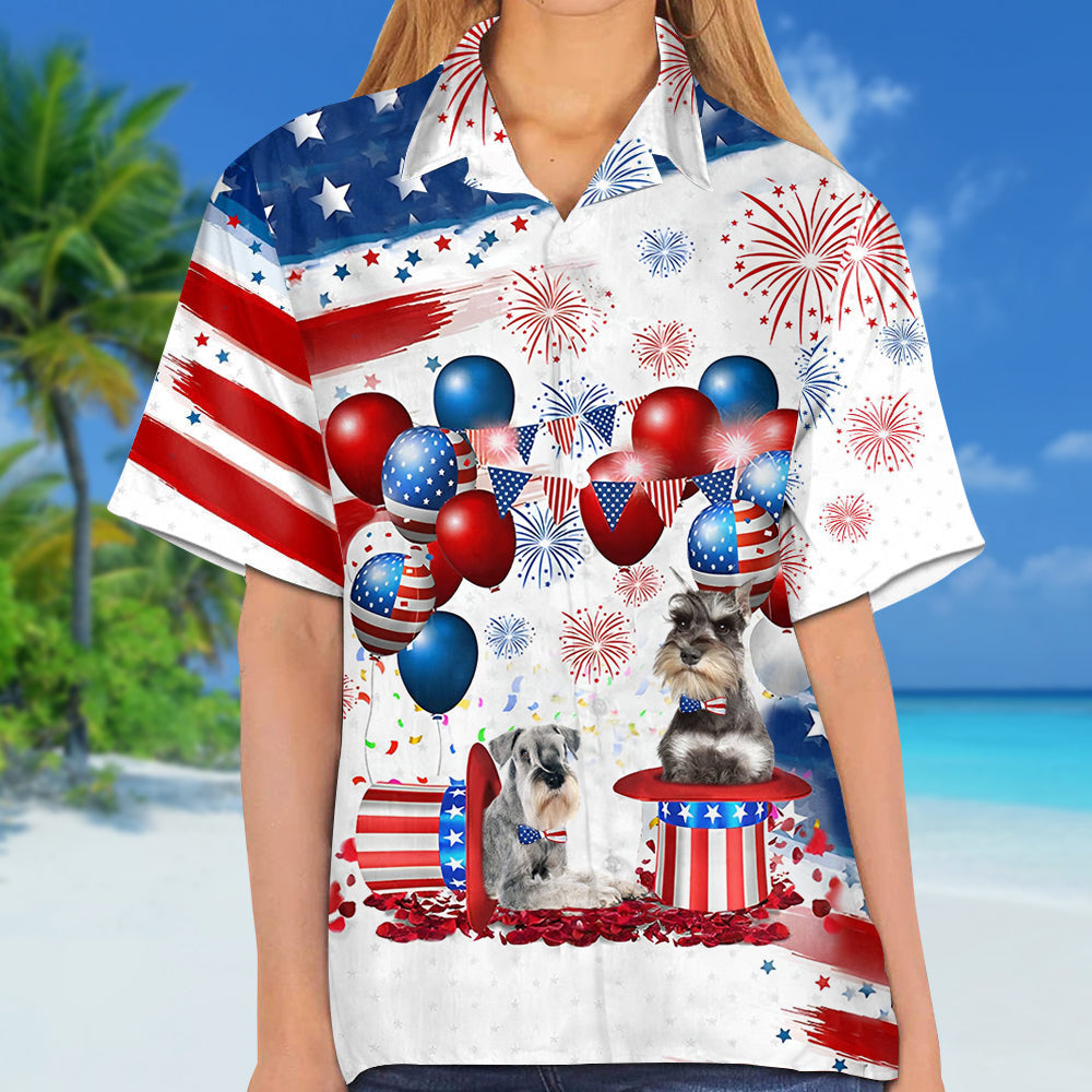 Schnauzer Independence Day Hawaiian Shirt/ Dog Hawaii Beach Shirt Short Sleeve For 4Th Of July