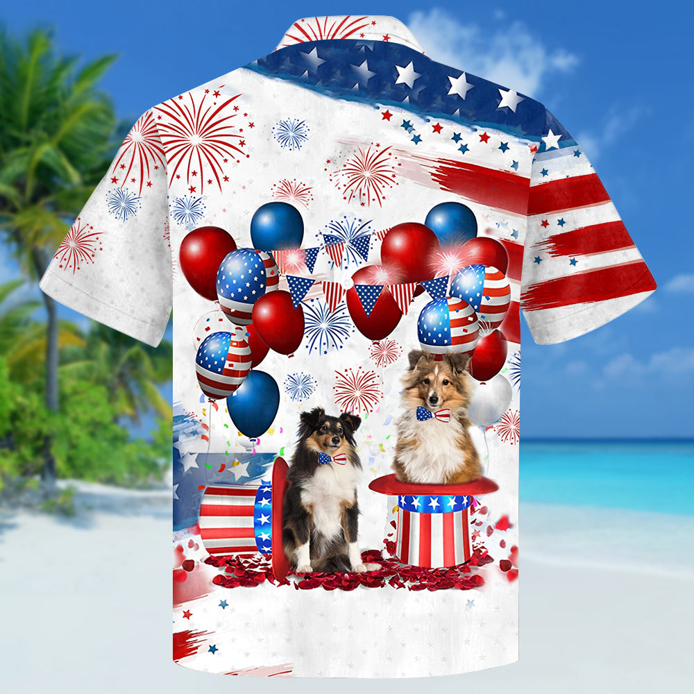 Shetland Sheepdog Independence Day Hawaiian Shirt/ Dog Hawaii Beach Shirt Short Sleeve For 4Th Of July