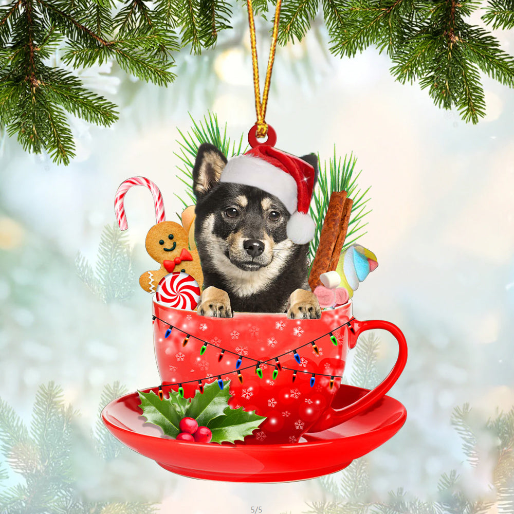 Shiba Inu In Cup Merry Christmas Ornament Flat Acrylic Dog Ornament