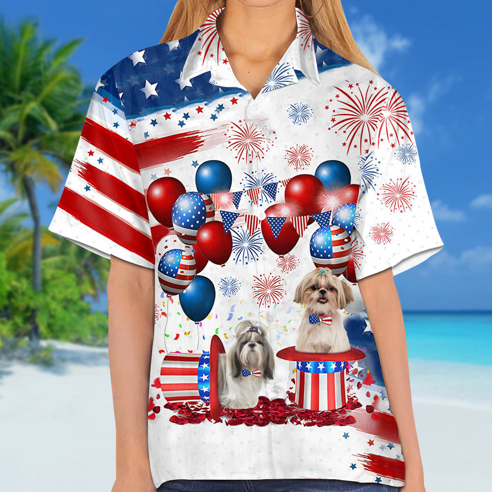 Shih Tzu Independence Day Hawaiian Shirt/ Dog Hawaii Beach Shirt Short Sleeve For 4Th Of July