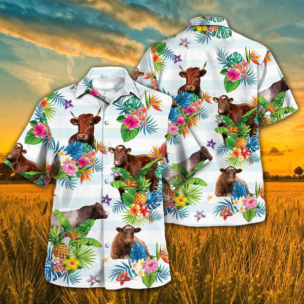 Shorthorn Hawaiian Theme Plants Pineapple 3D Hawaiian Shirt/ Cow Hawaiian Shirt/ Summer Gifts For Men And Women