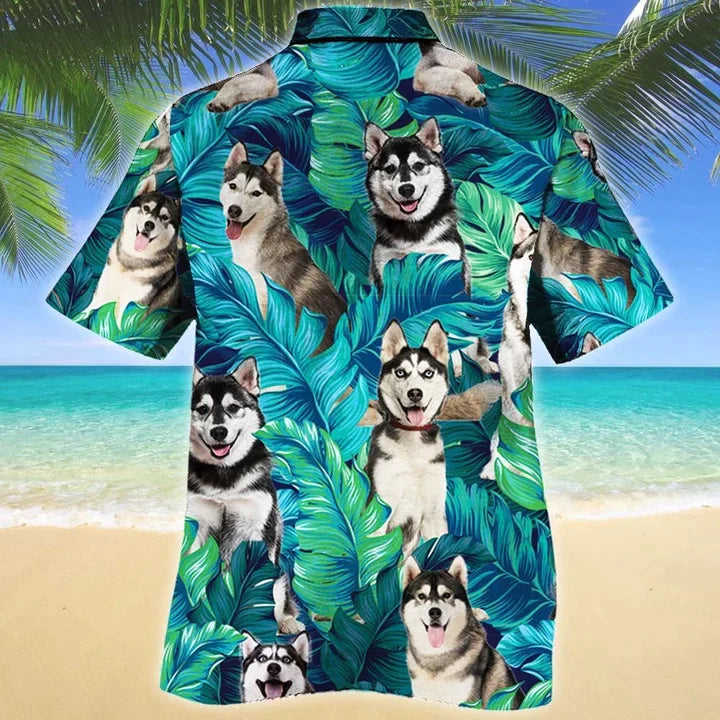 Siberian Husky Dog Lovers Gift Summer Beach Palm Tree Pattern Hawaiian Shirt