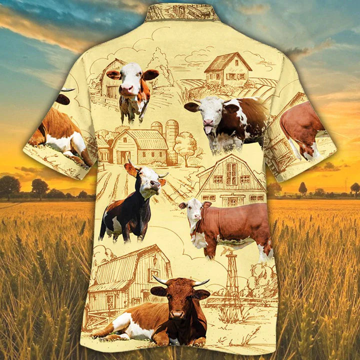Simmental Cattle Lovers Farm Hawaiian Shirt/ Summer Hawaiian Shirt For Men
