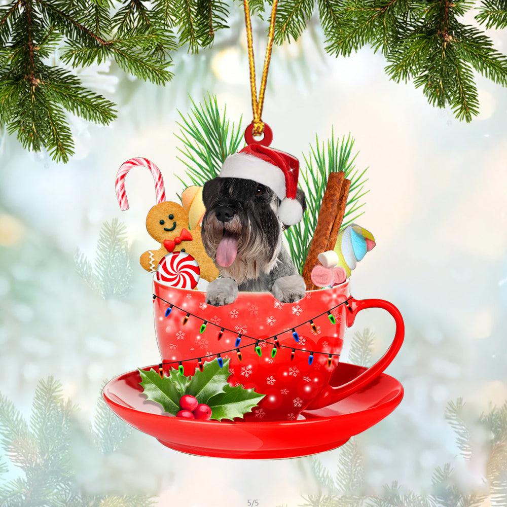 Standard Schnauzer In Cup Merry Christmas Ornament Flat Acrylic Dog Ornament