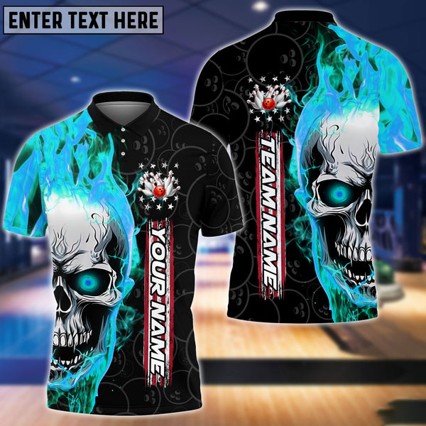 Multil Color Bowling Fire Skull Art Multicolor Option Customized Name 3D Polo Shirt/ Gift for Bowler