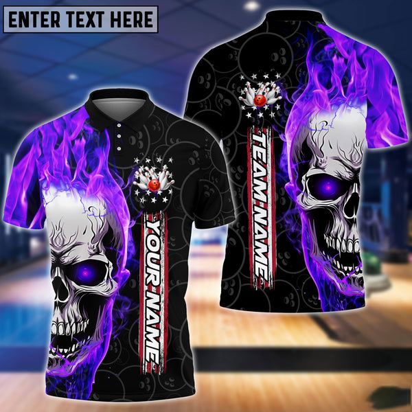 Multil Color Bowling Fire Skull Art Multicolor Option Customized Name 3D Polo Shirt/ Gift for Bowler