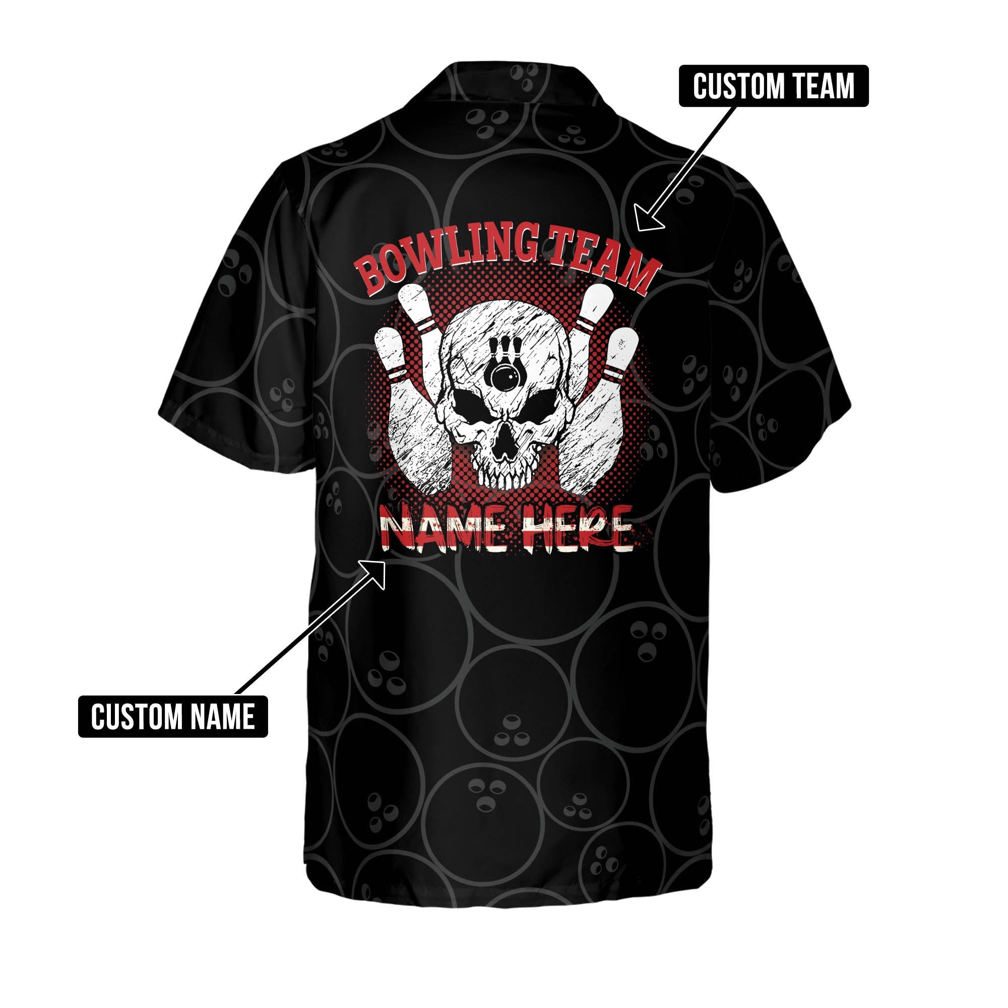 Funny Flame Skull Bowling Team Button-Down Short Sleeve/ Skull Bowling Hawaiian Shirt