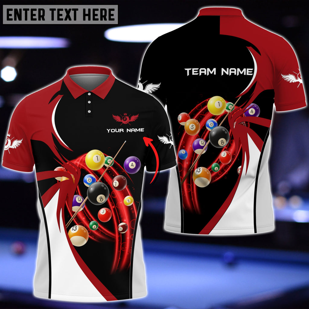 Red Black Billiard Customized Name/ Team Name 3D Polo Shirt