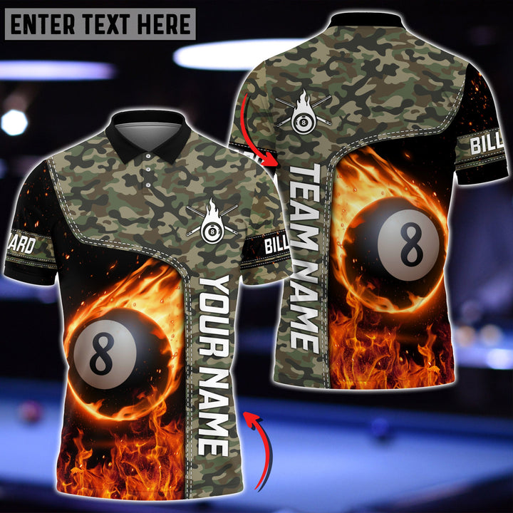Personalized Name 8 Ball All Over Printed Shirt/ Camo Pattern Billiard Polo Shirt