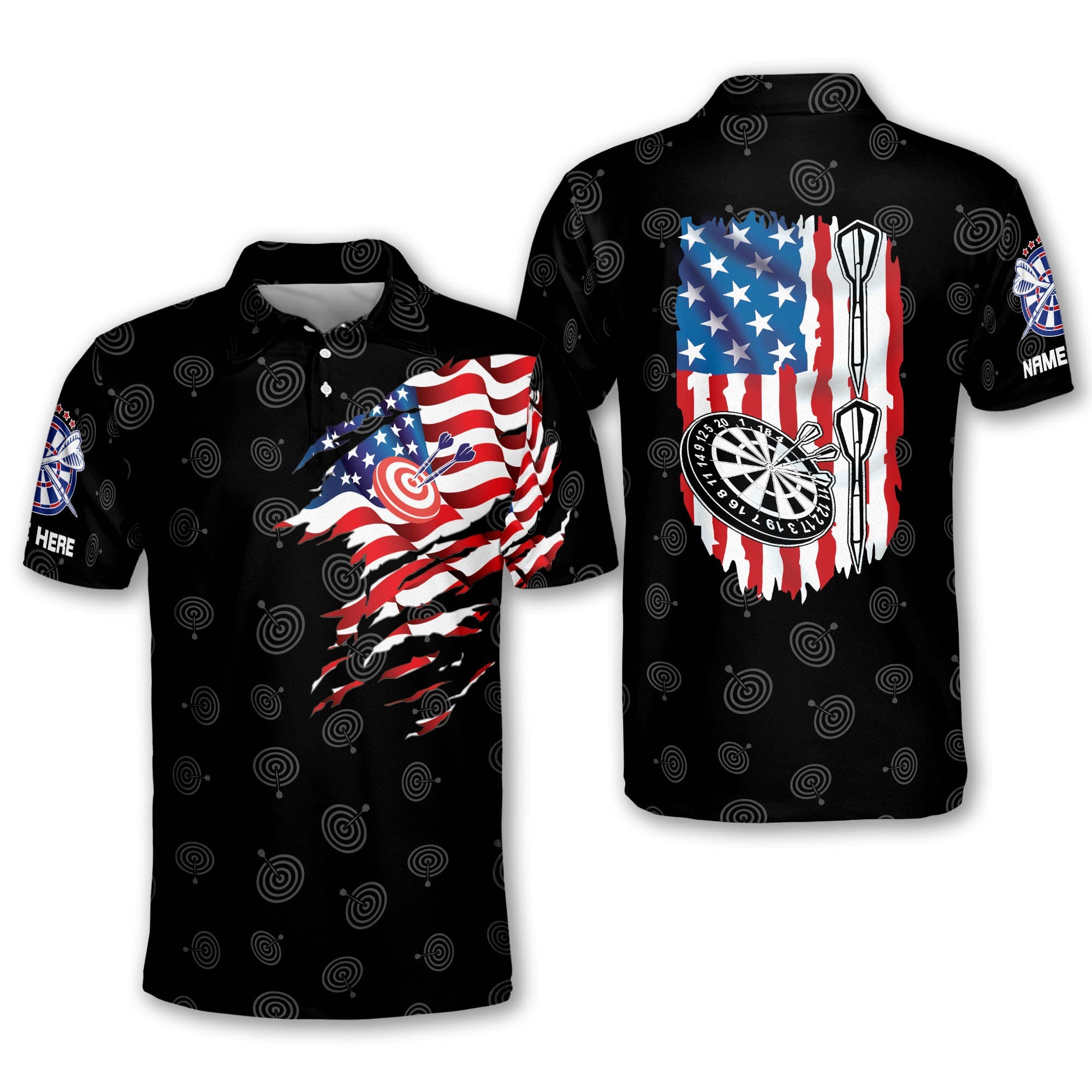 Personalized Name American Flag Dart Polo Shirt/ Dart Flag Shirt for Men/ Flag Shirt