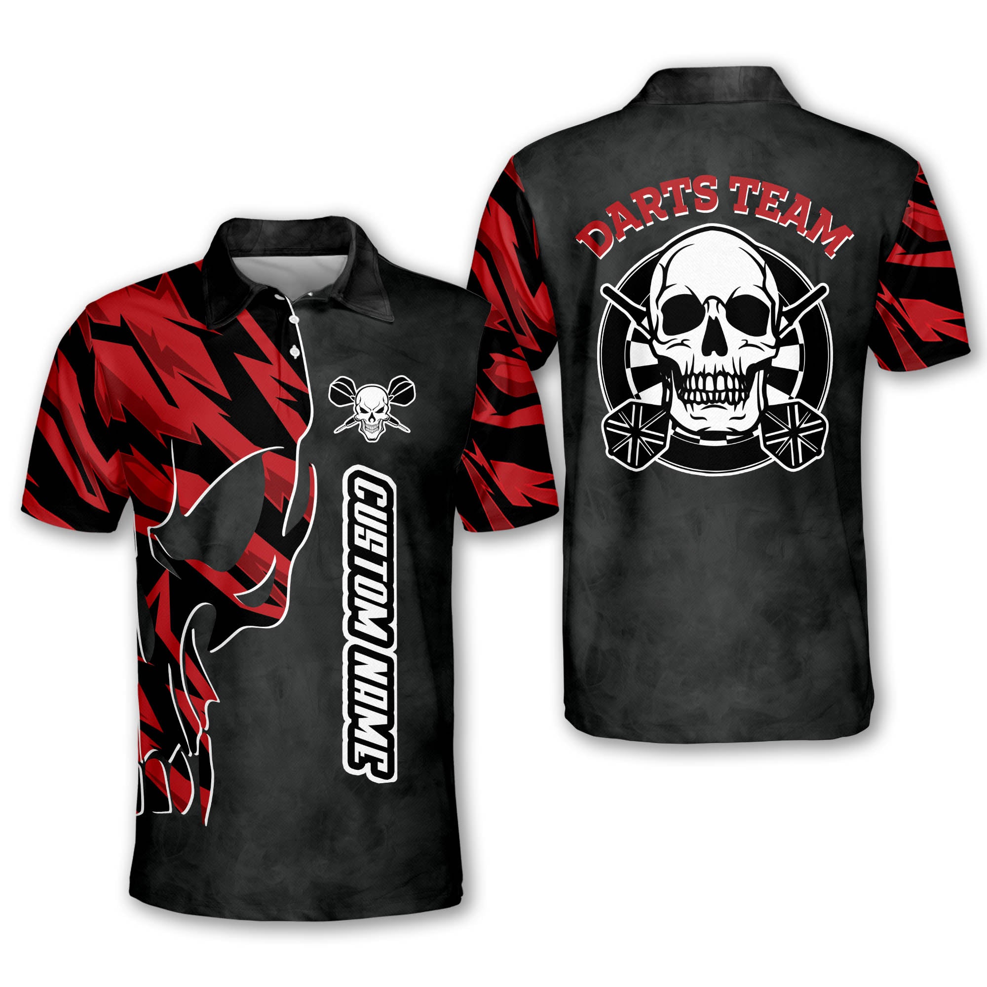 Black and Red Skull Dart Polo Shirts/ Idea Shirt for Dart Player/ Skull Dart Shirt