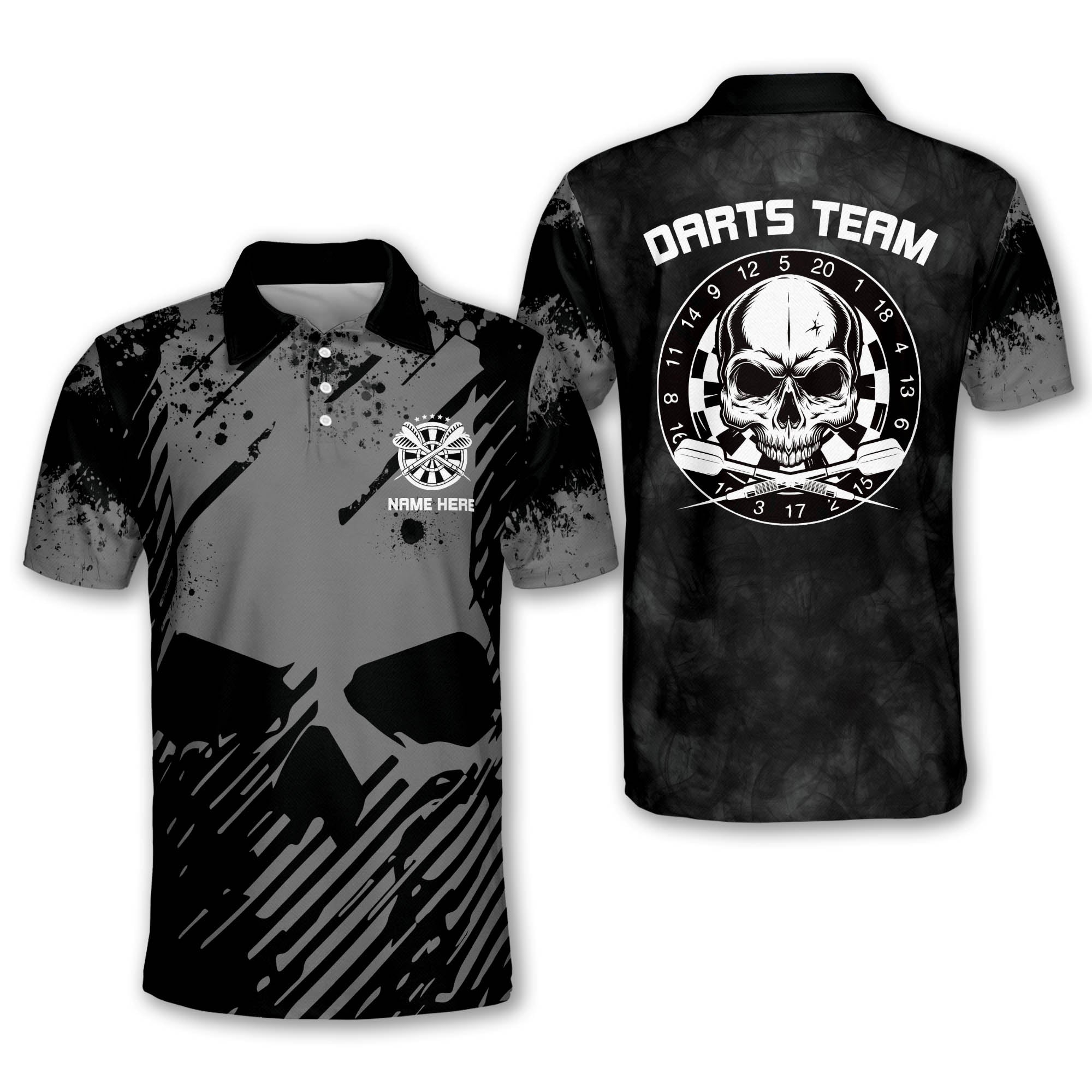 Personalized Name Team Dart Skull Polo Shirt/ Perfect Shirt for Men/ Dartboard Shirt