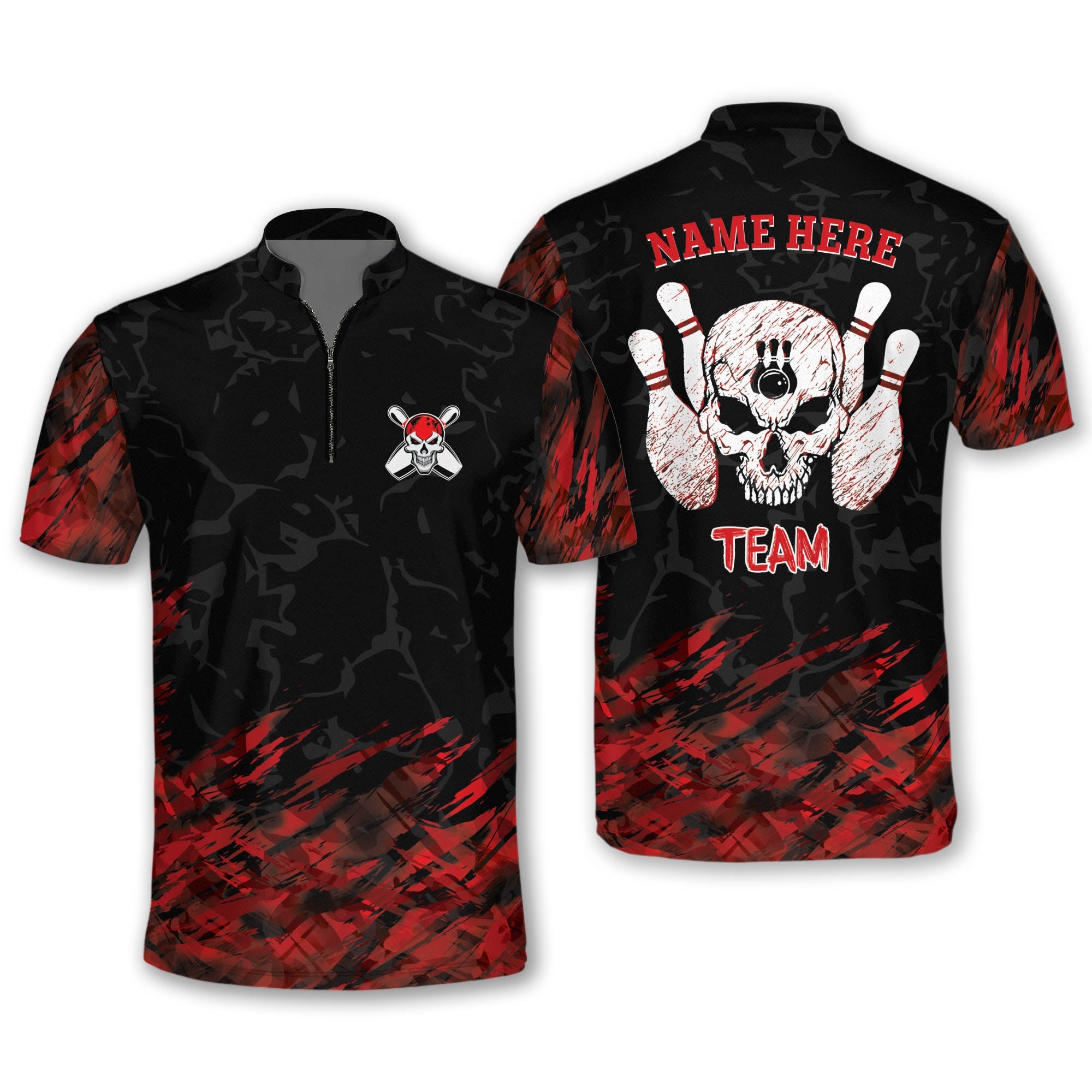 Personalized Multi Color Skull Bowling Jersey With Name For Men