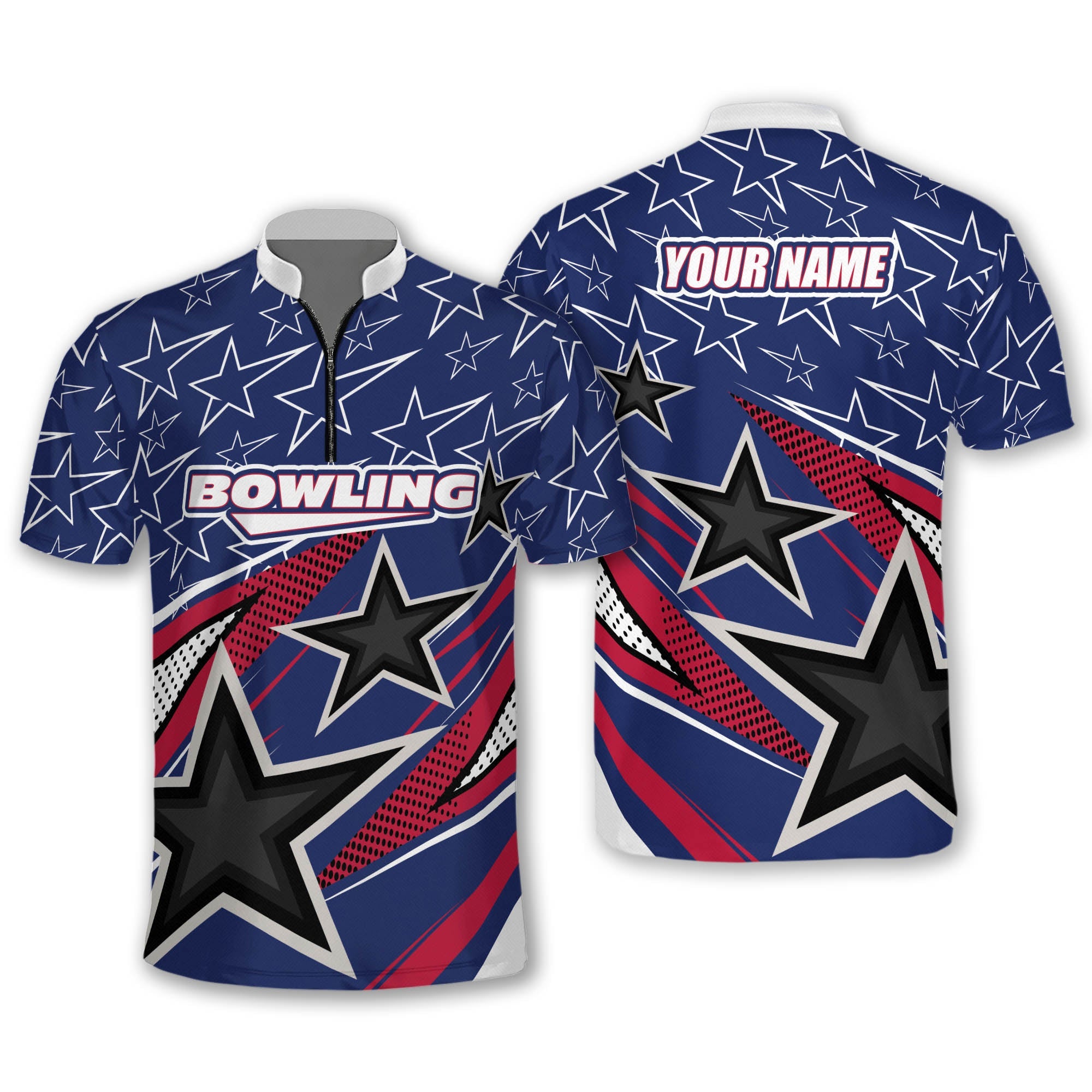 Customized Name Star Pattern USA Bowling League Jersey Team Shirts For Men