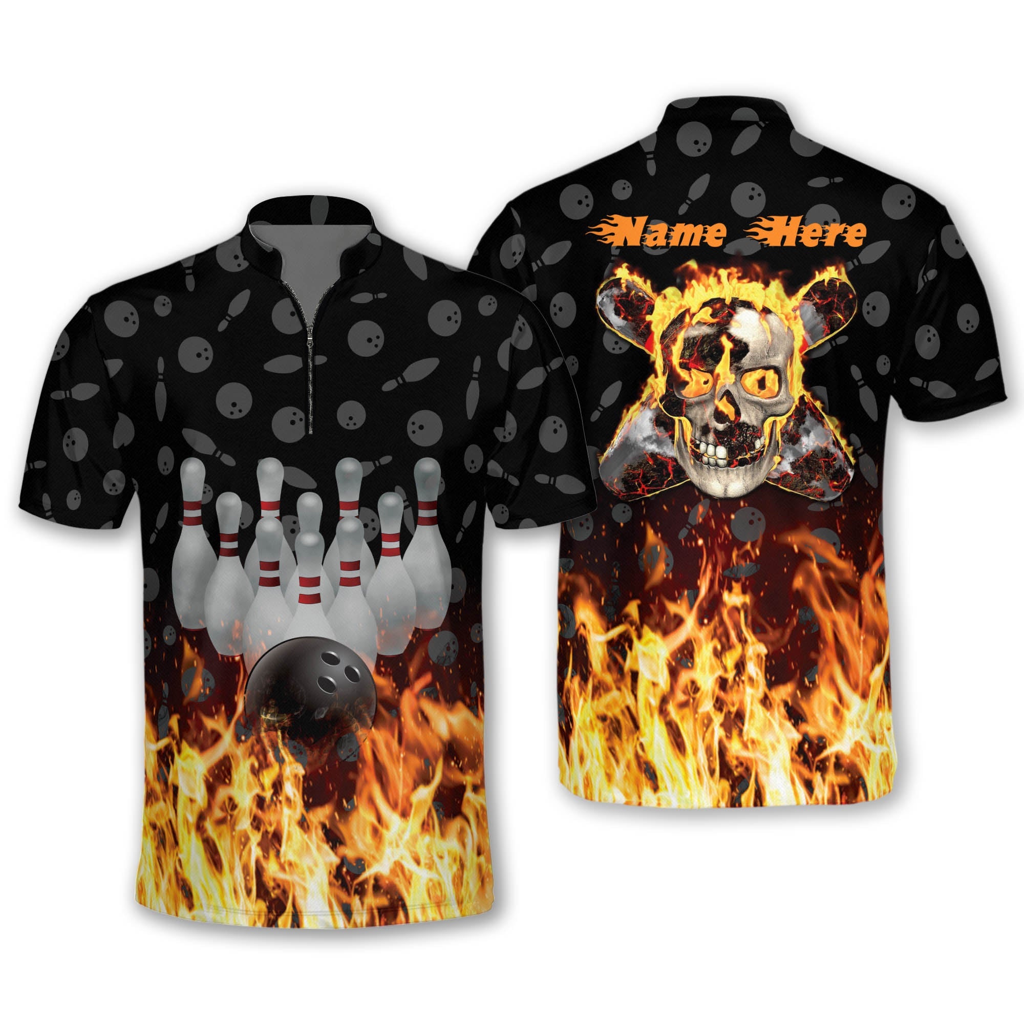 Personalized Bowling on Fire Skull Bowling Jersey Shirt/ Gift for Bowling Player