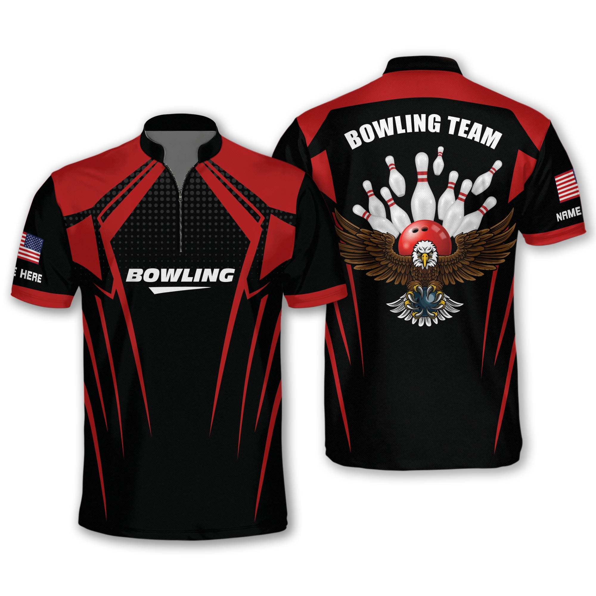 USA Bowling League Jersey Shirts For Men/ Personalized Bowling Jersey Shirt Flag