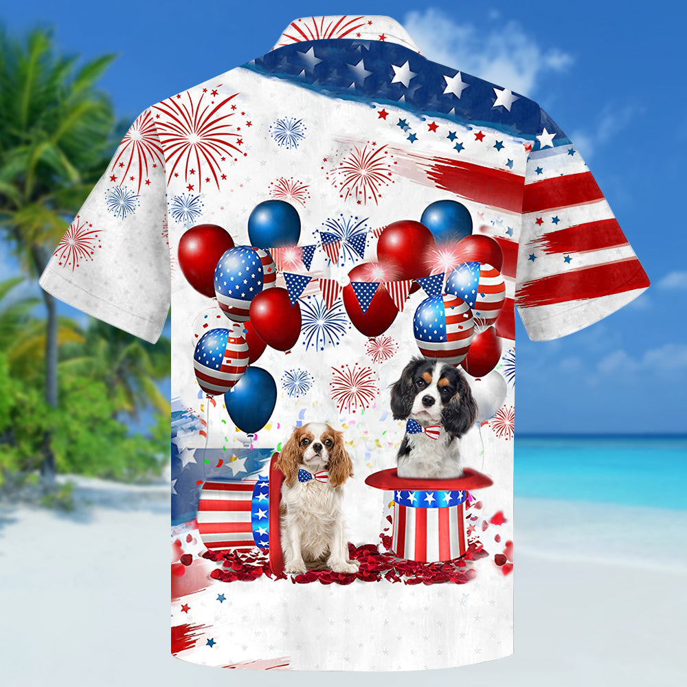 Tricolor Cavalier King Charles Spaniel Independence Day Hawaiian Shirt/ Dog Hawaii Beach Shirt Short Sleeve For 4Th Of July