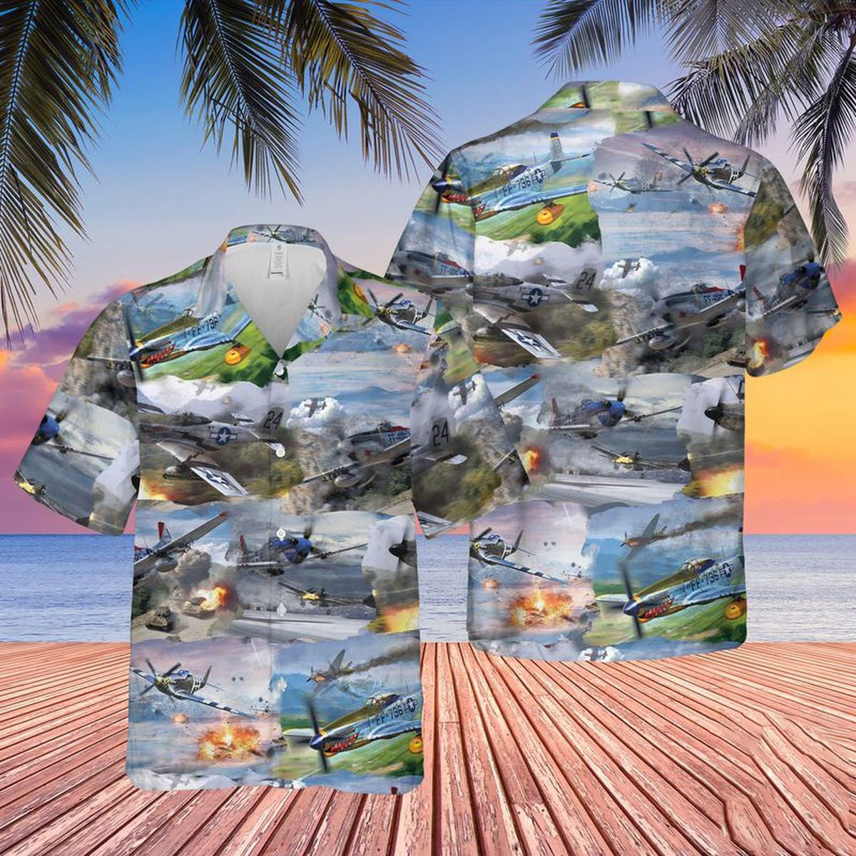 North American P-51 Mustang Hawaiian Shirt/ Hawaiian shirt for men/ dad husband veteran