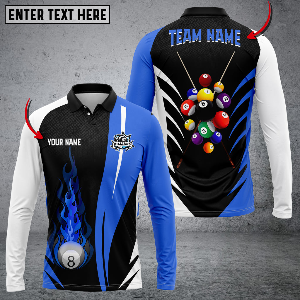 Billiards Ball Colourful Personalized 3D Long Sleeve Polo Shirt/ Idea Gift for Billiard Player